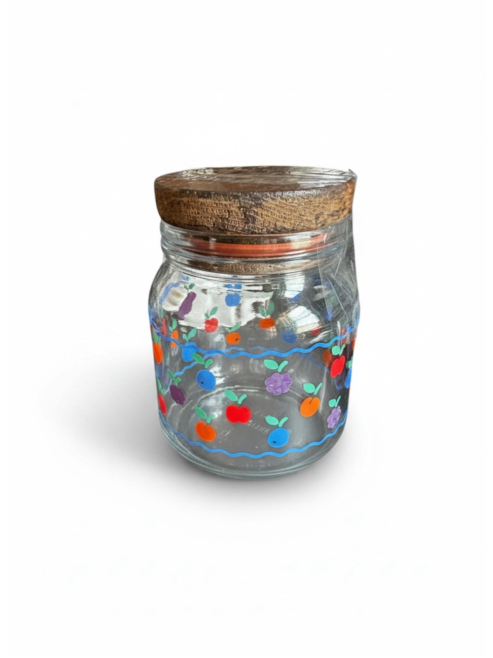 Vintage Fruit Harvest Glass Canister with Wood Lid – Anchor Hocking - 1980s